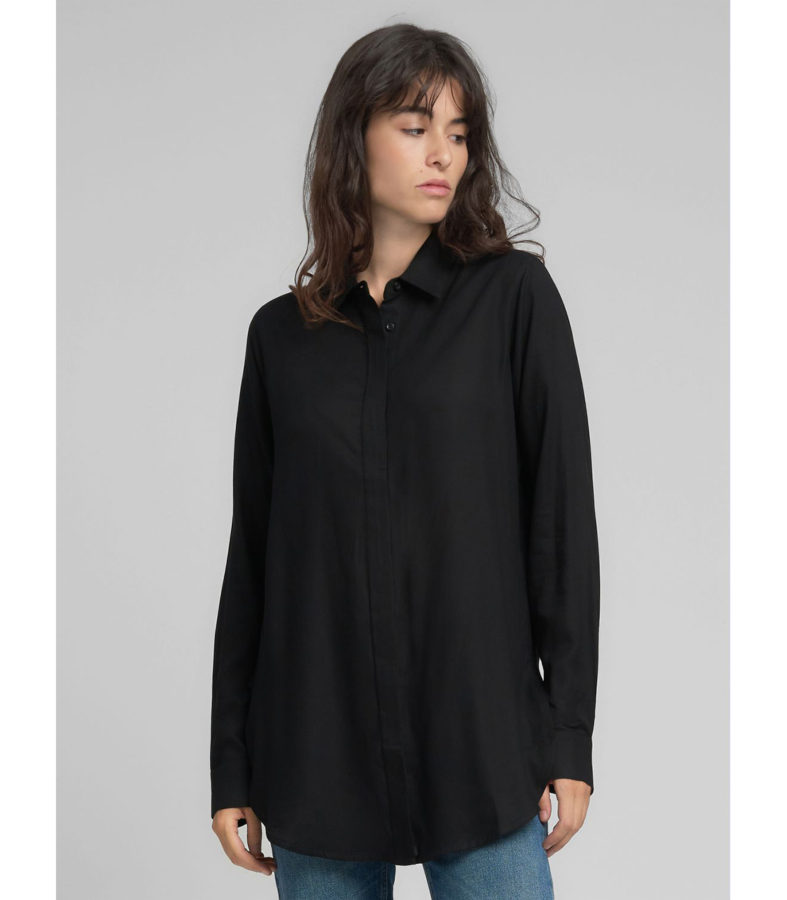 ストレートフィットロングシャツ 詳細画像 ブラック 2